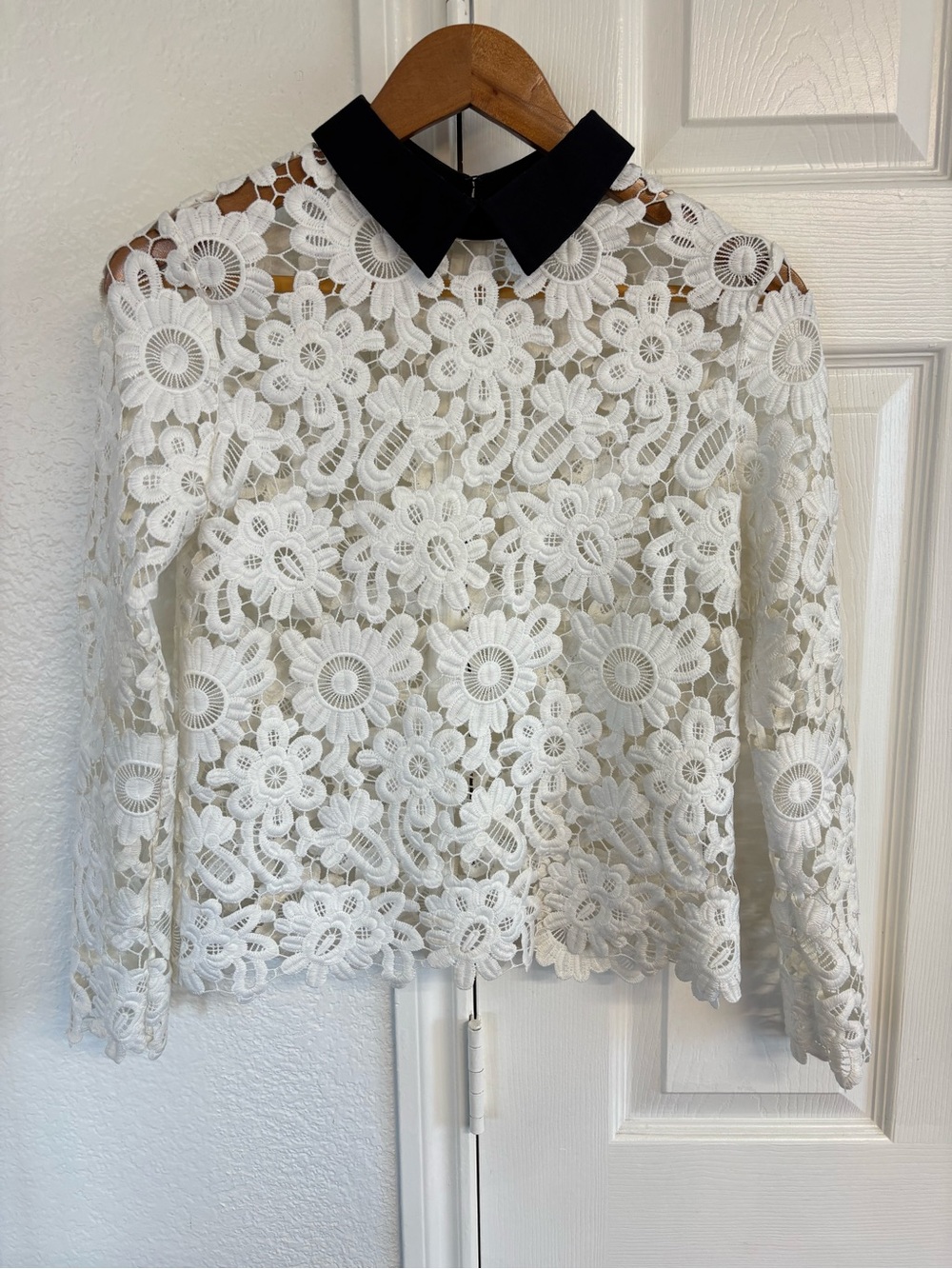 Self Portrait White Lace Collared Top Size 2